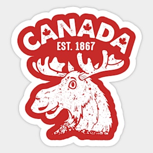 Vintage Canada Flag Moose - Cool Red Maple Leaf Sticker